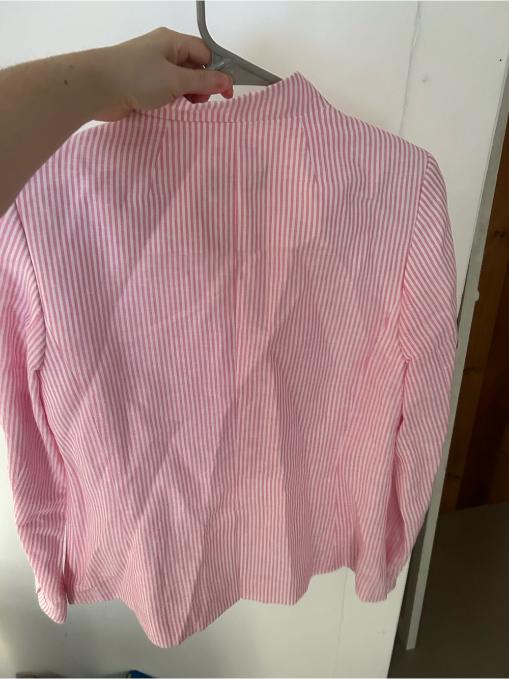 ☀️3/$25 Talbots Aberdeen Blazer Pink White Stripe Size 8 linen - Picture 7 of 7